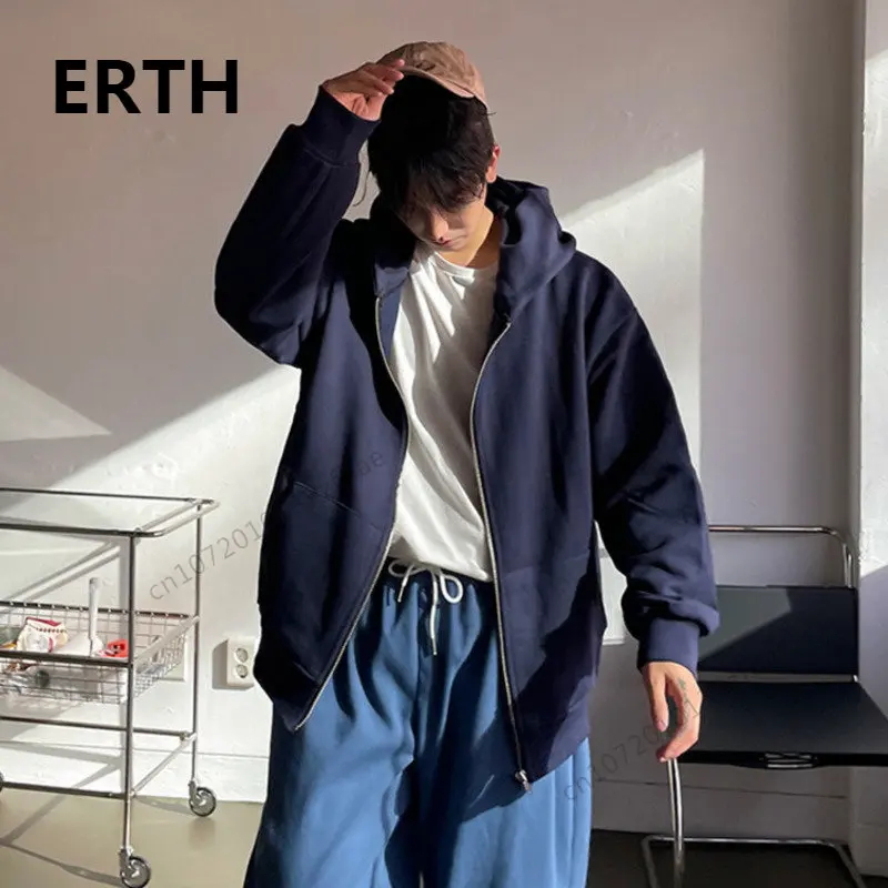 

ERTH Solid Color Hooded Cardigan Sweatshirt Men's Spring Korean Loose Trendy Casual Zipper Coat 2023 New Male Hoodies