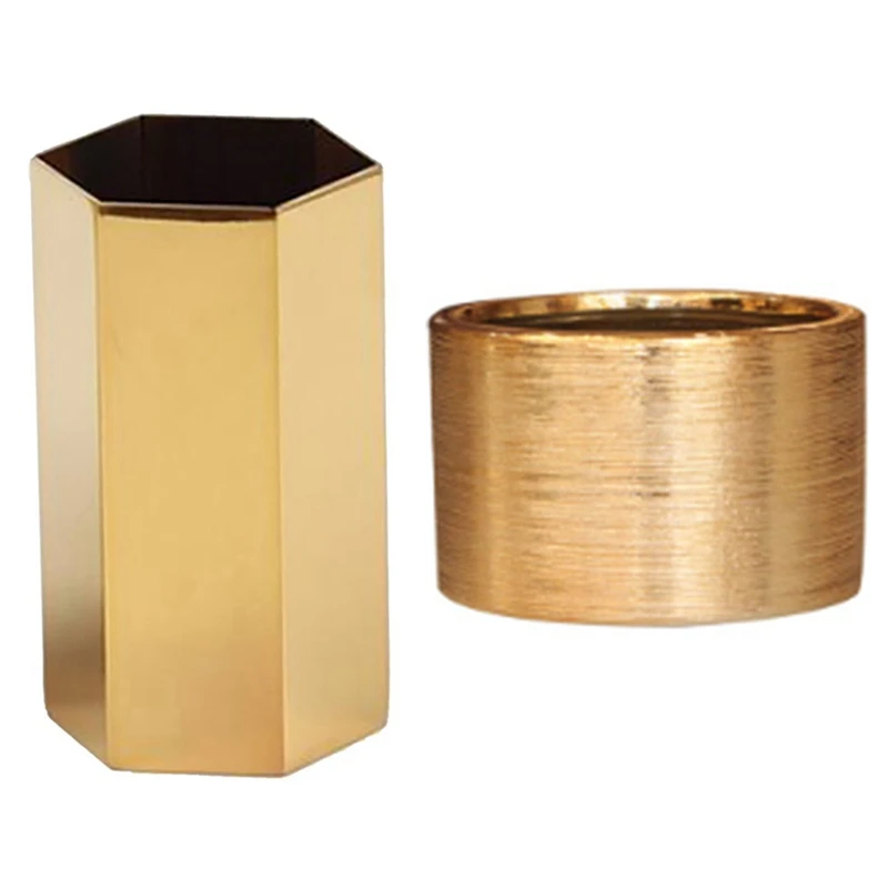 

2 Pcs Gold Flower Vase Pen Holder Desktop Storage Container For Home Office-Ceramics & Stainless Steel
