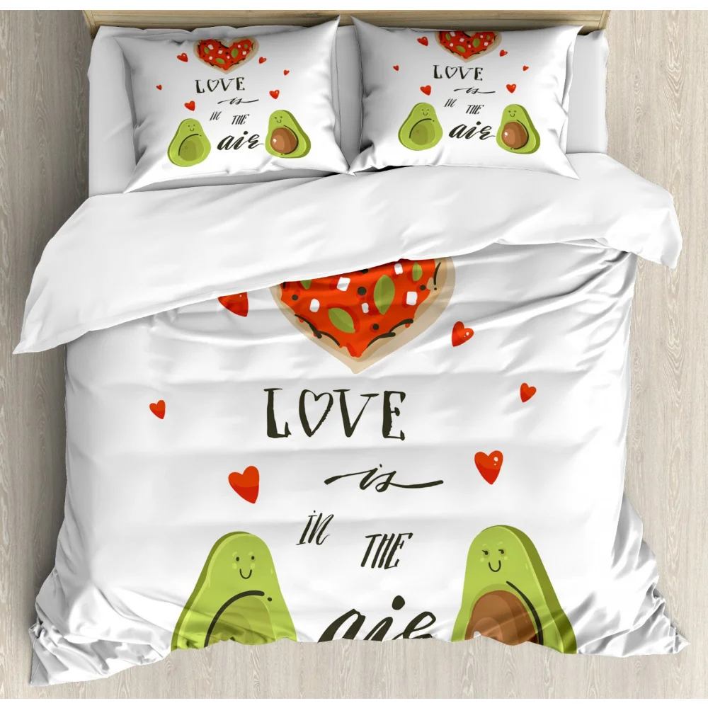 

Avocado Size Duvet Cover Set Cute Cartoon Funny Faces Avocado Bedding Set Adults Cream Green Polyester Quilt Cover 3D Print