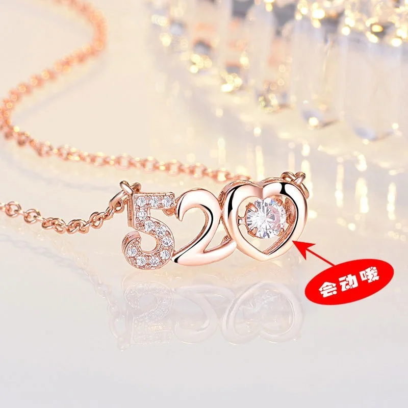 

New Fashion Romantic 520 Necklace Female Clavicle Chain Jewelry Beating Heart Pendant Valentine's Day Accessories Gift