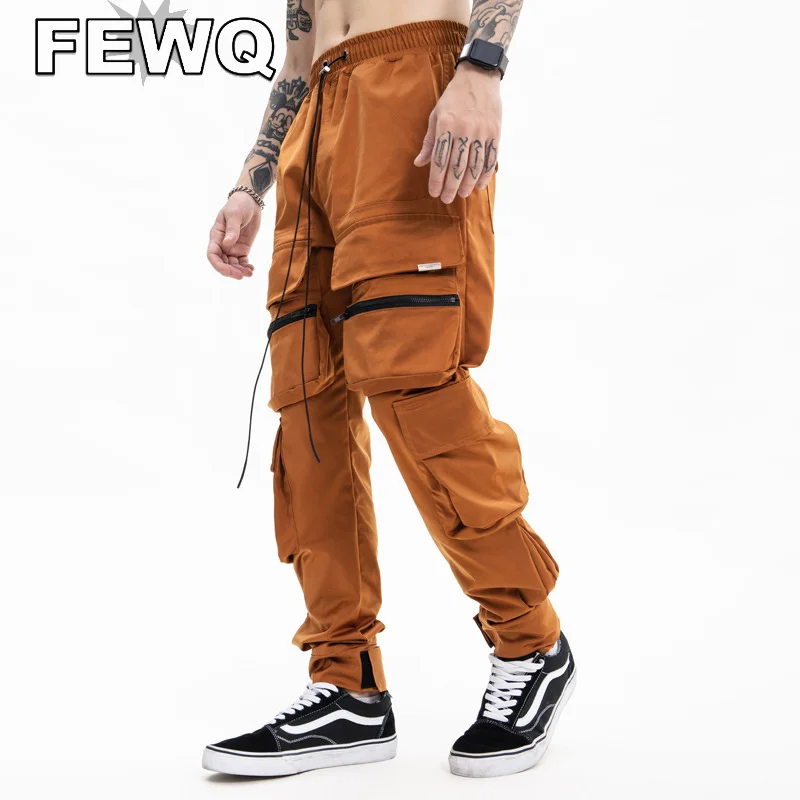 

Мужские прямые брюки-карго FEWQ, повседневные однотонные брюки на шнуровке в стиле сафари, комбинезоны 24B902, весна 2023