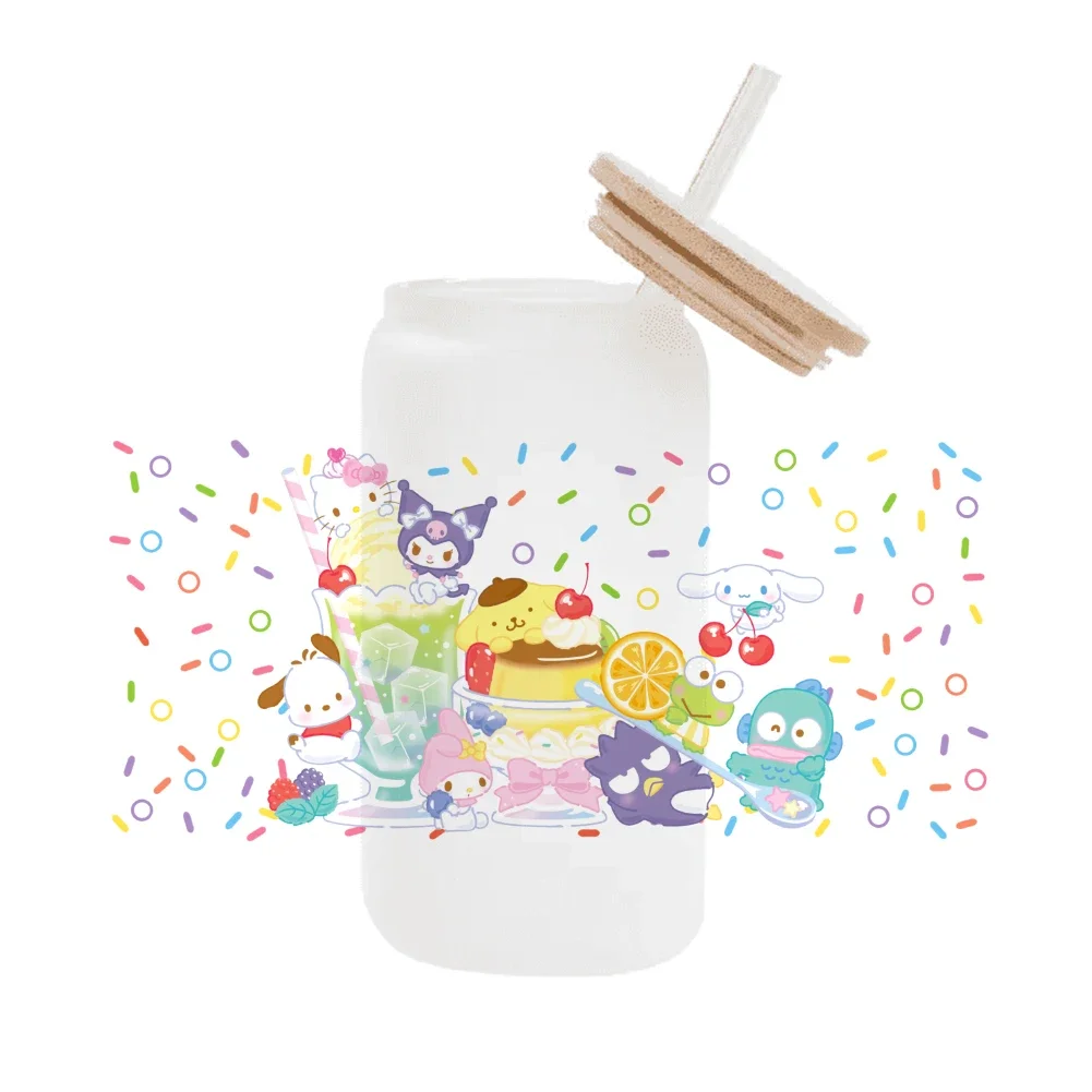 Sanrio мультфильм для Libbey 16oz Can Glass 3D водонепроницаемый UV DTF кофе банка обернуть