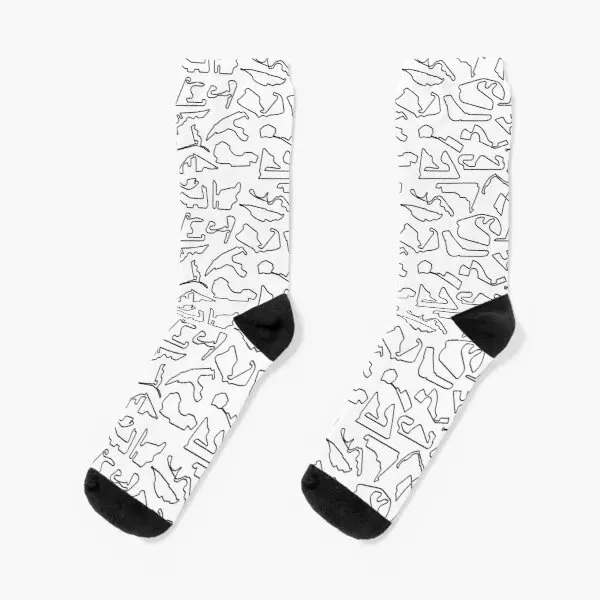 

Formula One Circuits Outline White Crew Socks Funny Women Black Ladies Breathable Best Sports Unisex Pattern Cartoon