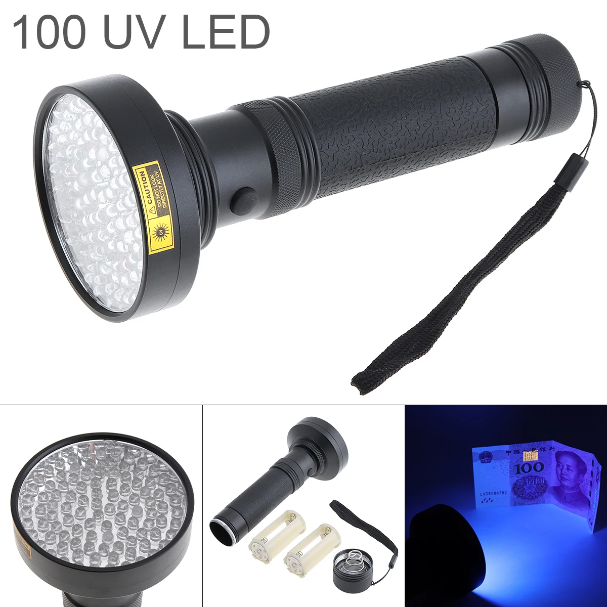 

SecurityIng 395nm UV Flashlight 100 LED Violet Multi-function Torch Outdoor Waterproof UV Lamp for Fluorescent Agent Detection