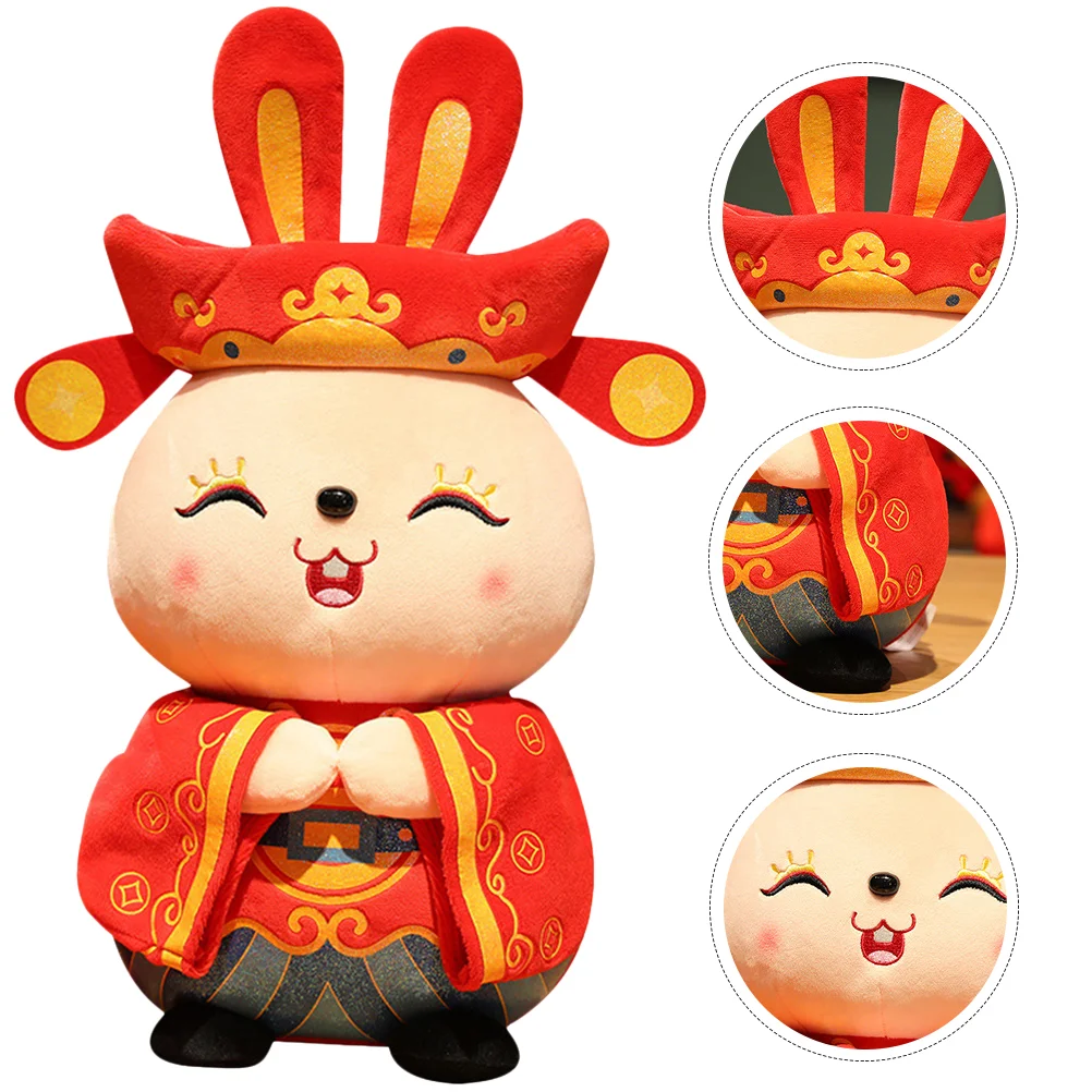 

Rabbit Year New Mascot Chinese Stuffed Plush Bunny Toy The Cartoon Decoration Desktop Zodiac Hugging Pillow Animal