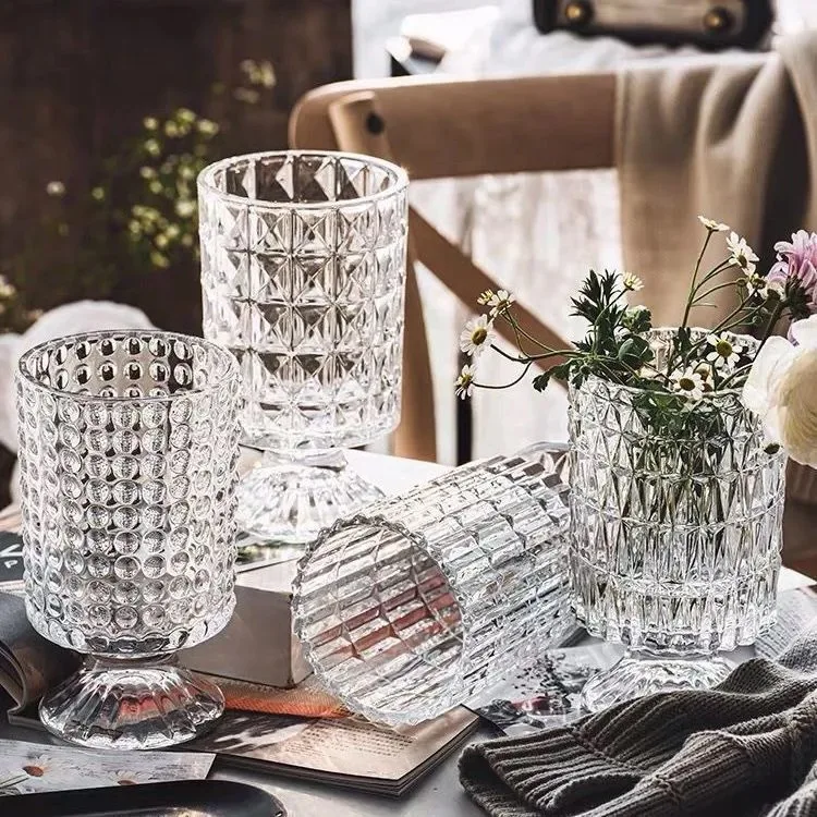 

Transparent Embossed Glass Vase European Tall Transparent Flower Fashion Hydroponic Container Home Decoration Ornaments