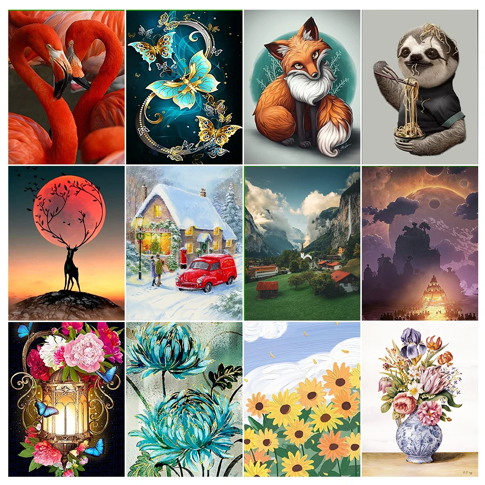

YOUQU Multi-style Landscape Animal Flower 5D DIY Diamond Painting Kit Cross Diamond Embroidery Painting Home Decoration