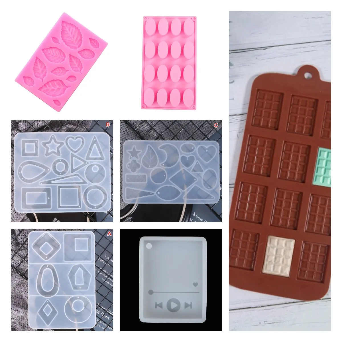 

1pc Assorted Tag Silicone Mold Star Heart Round Bow Bone Rectangle Charm Mold Resin Pendant Making Pet Tags Silicone Mold