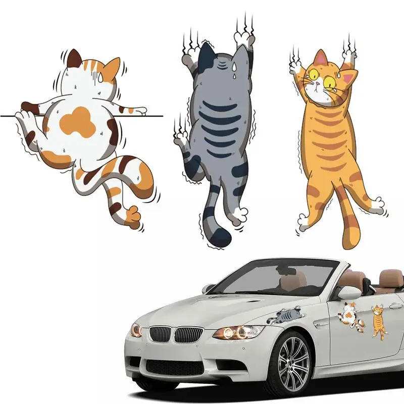

3pcs Cute Car Sticker Cute Cat Scratching Wall Car Decals Cat Wall Sticker for Smooth Surfaces Cute Cartoon Animal Sticker Decor