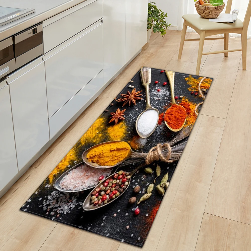 

Kitchen Floor Mat Home Living Room Rugs 3D Print Ingredients Non-slip Hallway Entrance Carpet Door Mat Bathroom Mat Alfombra