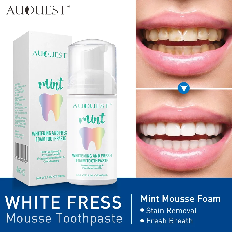 

AuQuest Teeth Whitening For Toothpaste Stain Removal 60ml Mint Mousse Foam Fresh Breath Cleaning Women Men Whitener Toothpaste