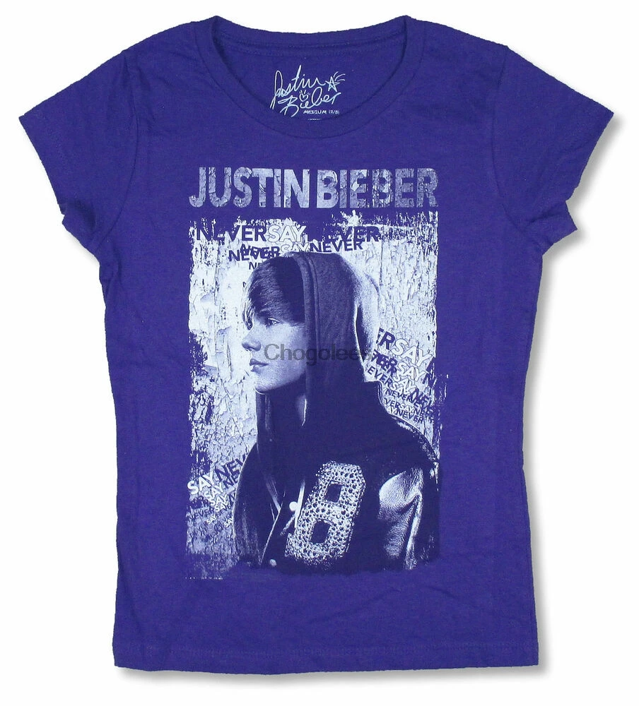 

2022 Justin Bieber Never Say Never Purple Juniors T-Shirt NEW