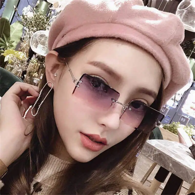 

New Rimless Rectangle Sunglasses for Women Men Vintage Shades Fashion Frameless UV400 Protection Lens Sun Glasses