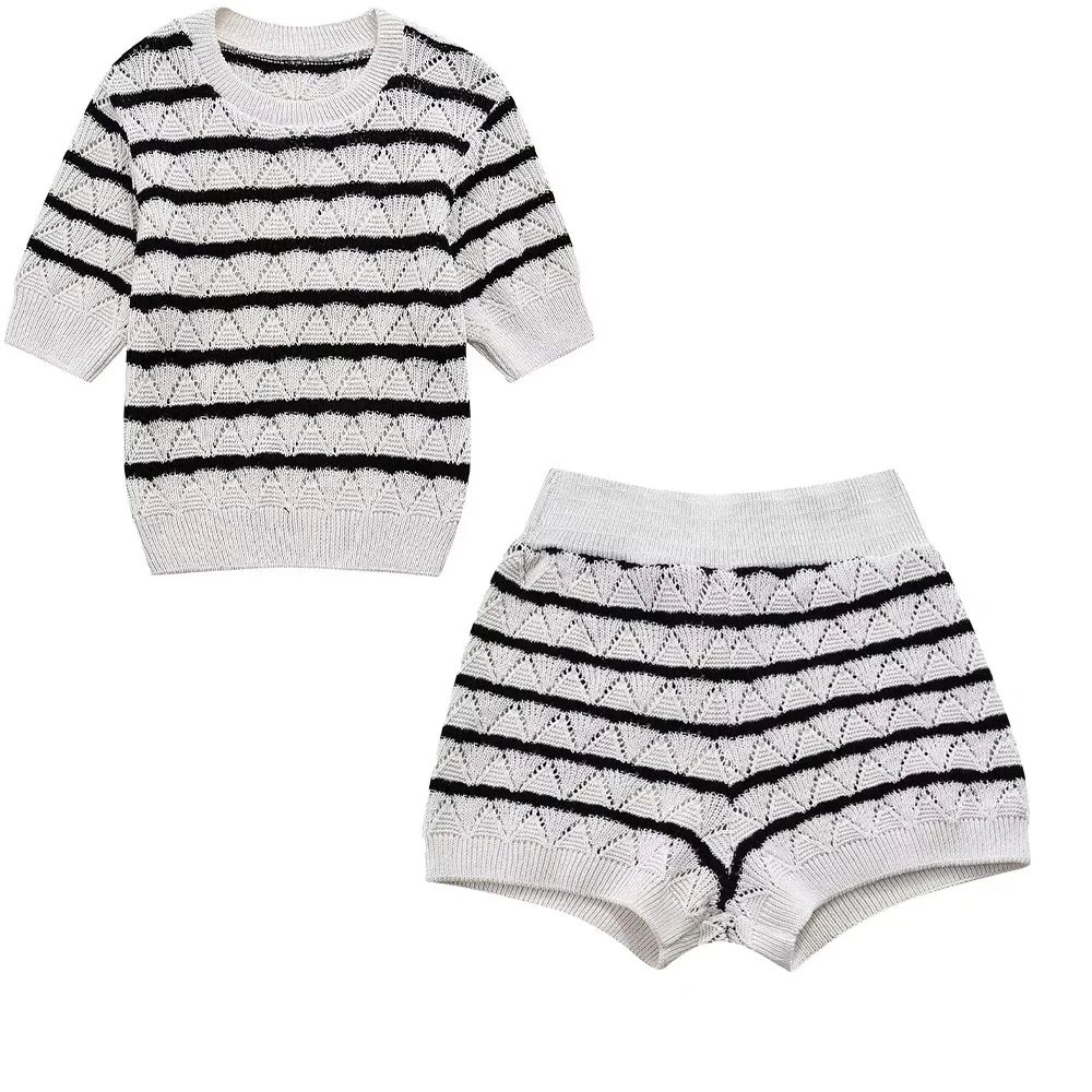 Женский комплект из 2 предметов модная вязаная верхняя одежда в полоску женский +