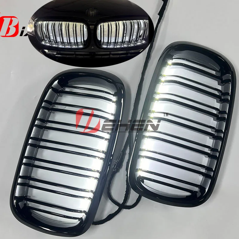 Фото Для BMW F01 F02 F10 F07 F20 F25 F22 F23 F30 F35 F34 F36 F80 F82 F87 F15 E70 E60E90С светодиодными фонарями Автомобильный передний бампер Решетка почек №1