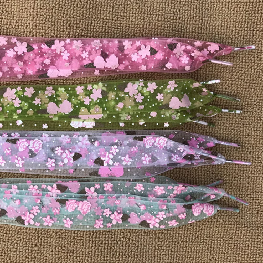 Printing Shoelaces Snow Yarn Lace Shoe Laces Transparent Sports Shoelace Women Strings Flat Satin Polyester Ribbon Shoelaces