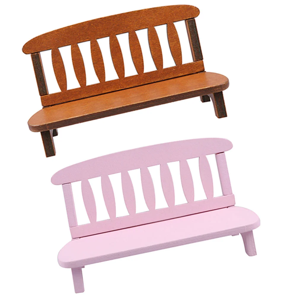 

2 Pcs Miniature House Furniture Wooden Benches Decor Adornment Ornaments Layout Prop