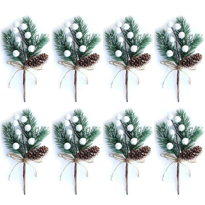 

White Christmas Berries/Berry Stems Pine Branches & Artificial Pine Cones/White Holly Spray/Wreath Picks For Decor