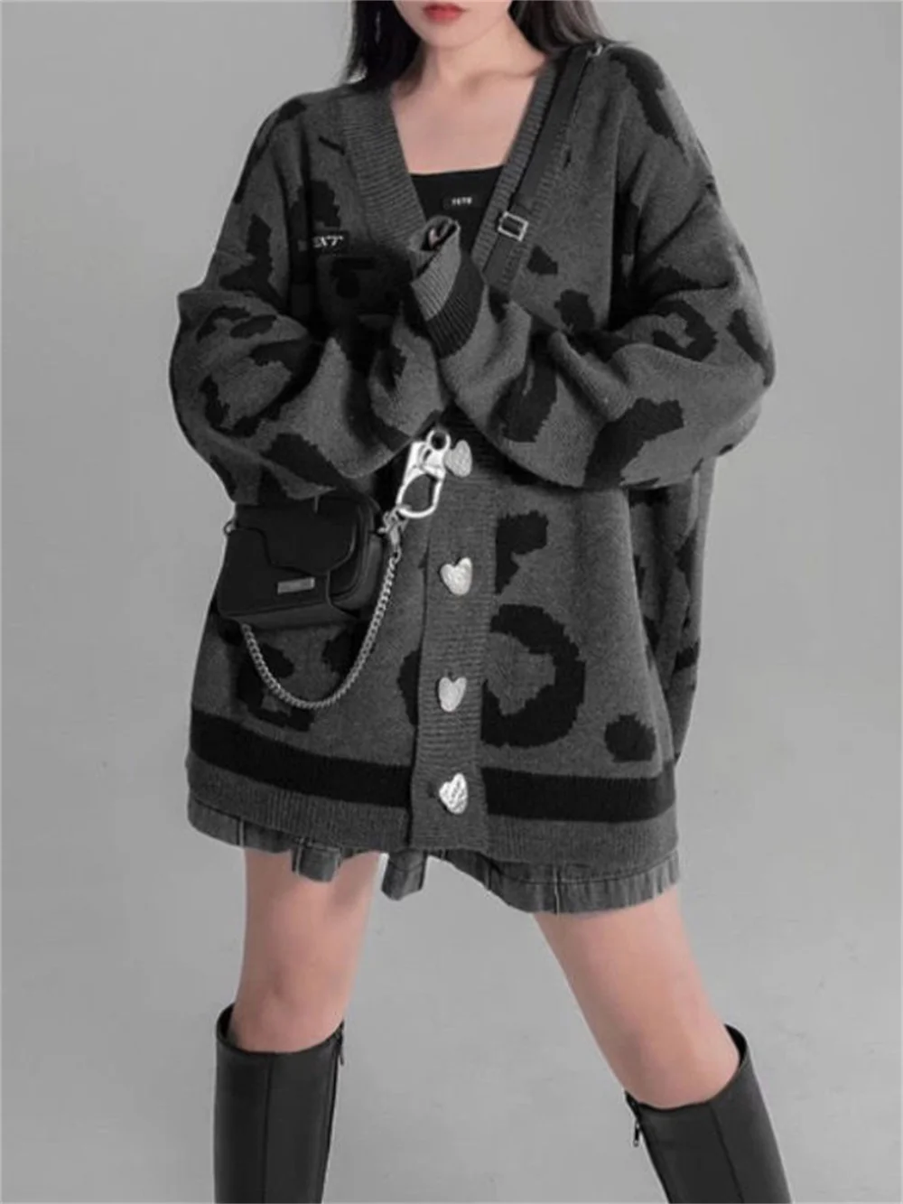 

Женские худи в стиле Харадзюку с леопардовым принтом и длинным рукавом