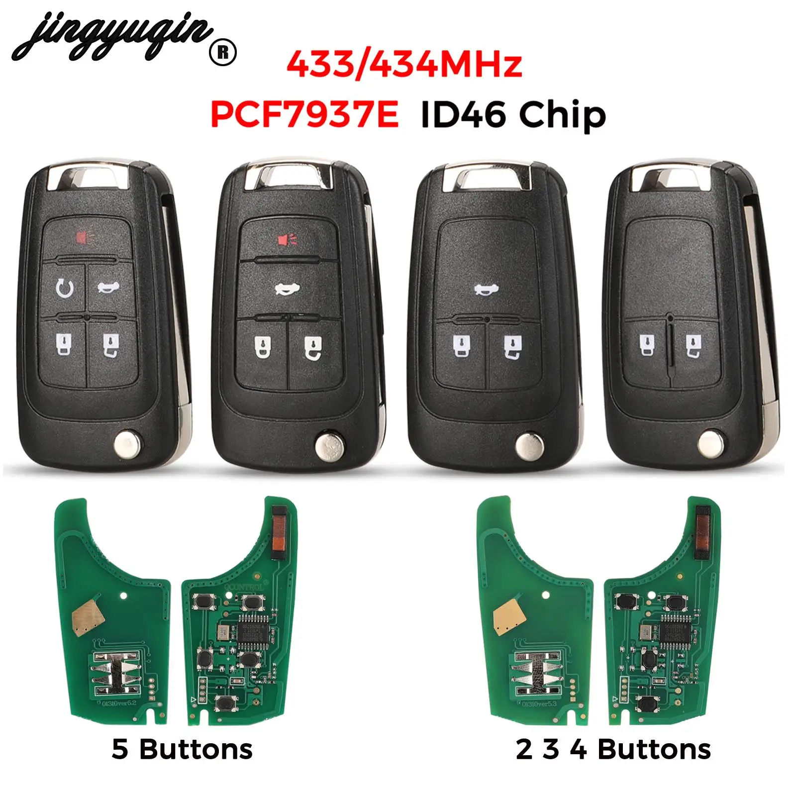 jingyuqin 2/3/4/5 Button Remote Car Key Fob for Chevrolet Camaro Cruze Equinox Impala Spark Volt 315/433MHz ID46 PCF7937E Chip