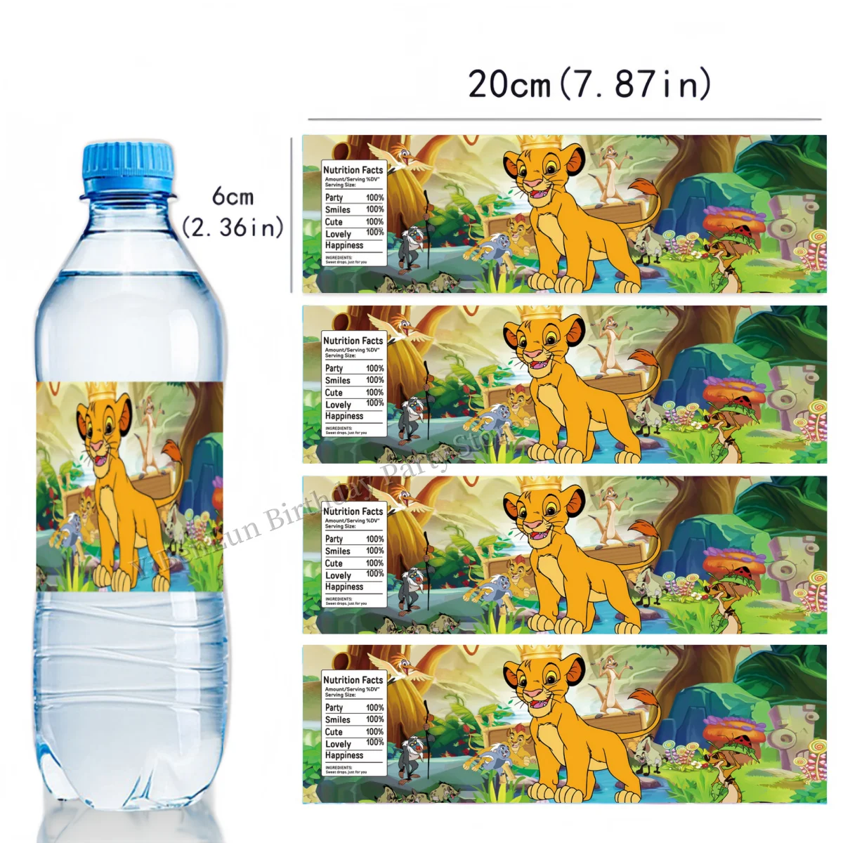 

Наклейки «Король Лев» с днем рождения, Симба, этикетка для бутылки с водой, декор на день рождения, водонепроницаемые наклейки, сувениры для детской вечеринки, принадлежности для самостоятельного изготовления