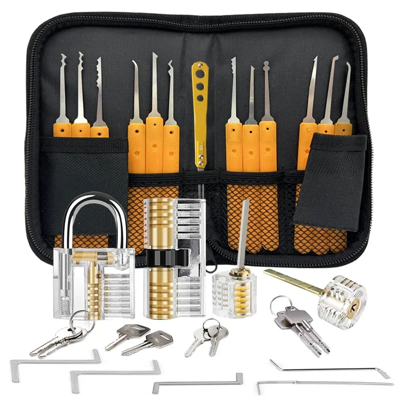 

Pack Transparent Training Padlock with 5-22-Piece Lock tools Set, Premium Practice Lock Tools for Beginner Picking