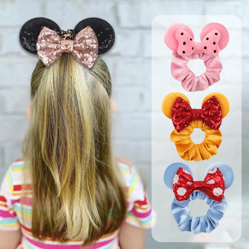 

New Arrival Christmas Festival Mouse Ear Velvet Girl's Scrunchies Hairbands For Women Hair Accessories