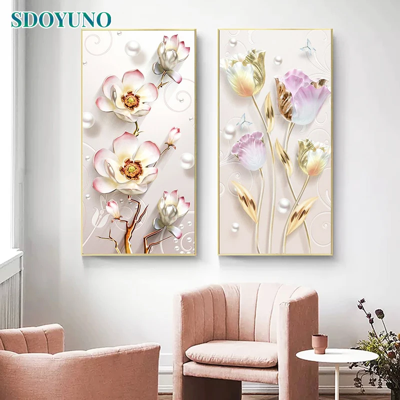 

SDOYUNO Classic Diy Painting By Numbers For Adults Pink Flowers Oil Drawing On Canvas Acrylic Paint By Number Home Decor Plus Si