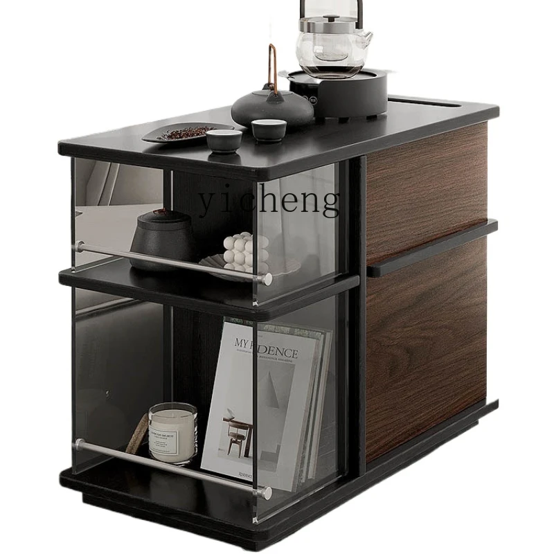 

ZC Multi-Function Coffee Table Tea Cart Living Room Balcony Trolley Movable Tea Table Side Table Cabinet
