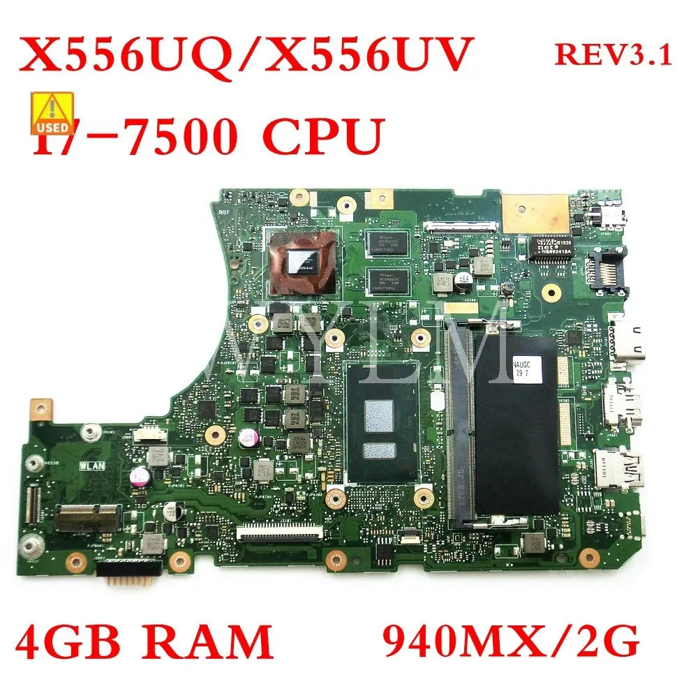 

Б/у процессор X556UQ I7-7500 с DDR4 4 ГБ ОЗУ 940MX/2G Материнская плата ASUS X556UQK X556UV X556U A556U, материнская плата для ноутбука