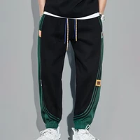 spring autumn men sweatpants striped color block drawstring patchwork ankle tied pockets trousers streetwear