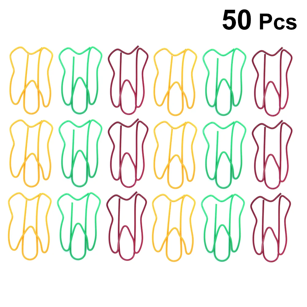 

50Pcs Colorful Tooth Shaped Clips Paper Clips Creative Note Clips Paper Pin Clip for Party Gift Office Hand Account (Random