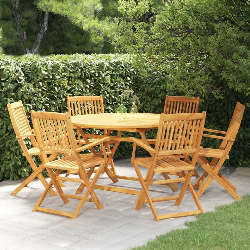 

7 Piece Folding Garden Dining Set,Patio Table and Chair Set, Solid Acacia Wood
