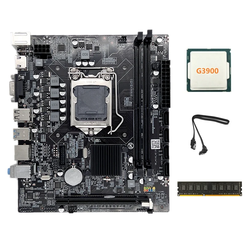 

H110 Computer Motherboard LGA1151 Supports Celeron G3900 G3930 Series CPU With G3900 CPU+DDR4 4GB 2133Mhz RAM+SATA Cable