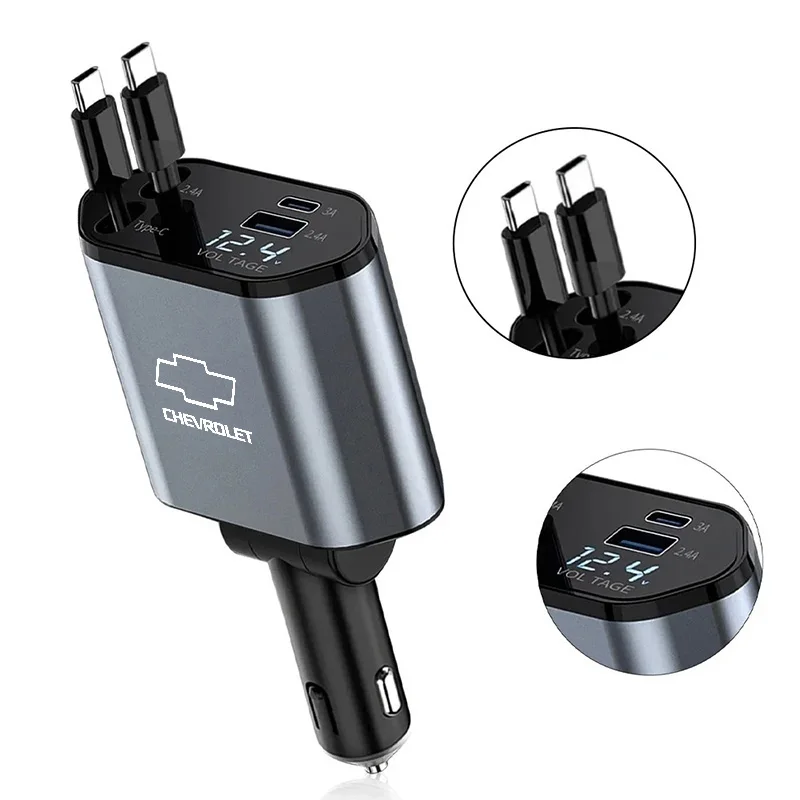 

Супер быстрый адаптер для автомобильного зарядного устройства IPhone Android 120 Вт, выдвижные кабели QC3.0 PD USB Type-C для Chevrolet Spark Captiva Cruze