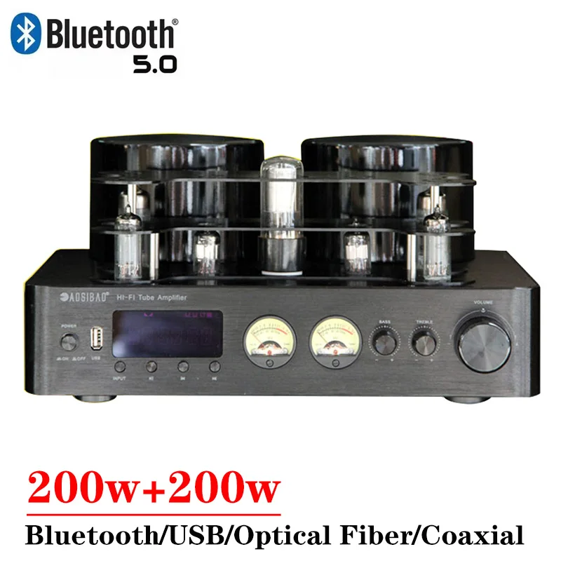 

200w*2 6u1 6a2 Vacuum Tube Amplifier High Power Bluetooth 5.0 Vu Meter Support Fiber Coaxial Input Transistor Audio Amplifier