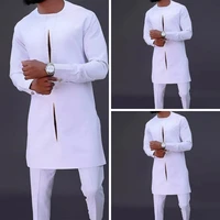 african men dashiki long sleeve shirt trouser set mens 2 pieces outfit suit traditional male clothes t shirt pant suits 2022