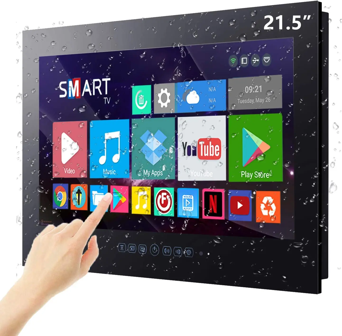 

2023 Haocrown 22 Inch Smart Touch Screen Bathroom TV Black, IP66 Waterproof Android 11 Television Full HD 1080P Wi-Fi Bluetooth