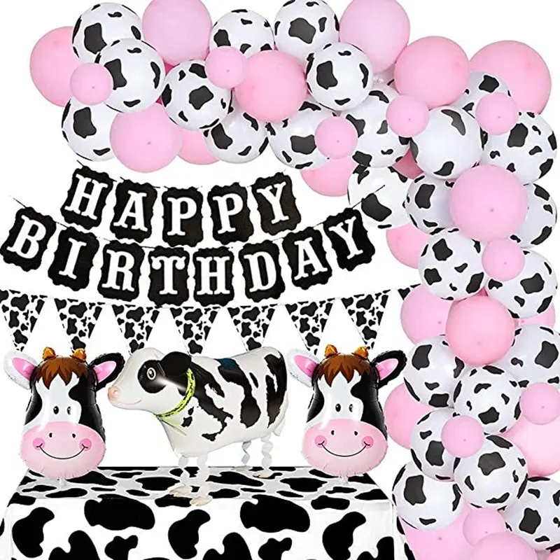 

Farm Animal 1st Birthday Party Decor Balloon Garland Arch Kit For Girl with Cow Walking Balloons Pink Latex Globos Baby Shower