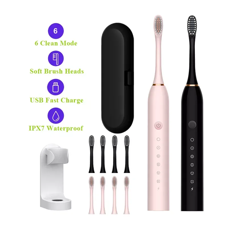 

Toothbrush Ultrasonic Automatic USB Rechargeable IPX7 Waterproof Travel Box Holder Toothbrush Tooth Brush Heads