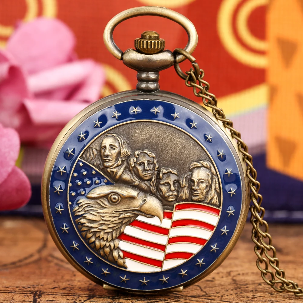 Bronze Big Pocket Watch American Torch Logo Collectible Souvenir Gift Quartz Pocket Watch Pedent Fob Chain Vintage Watch Man