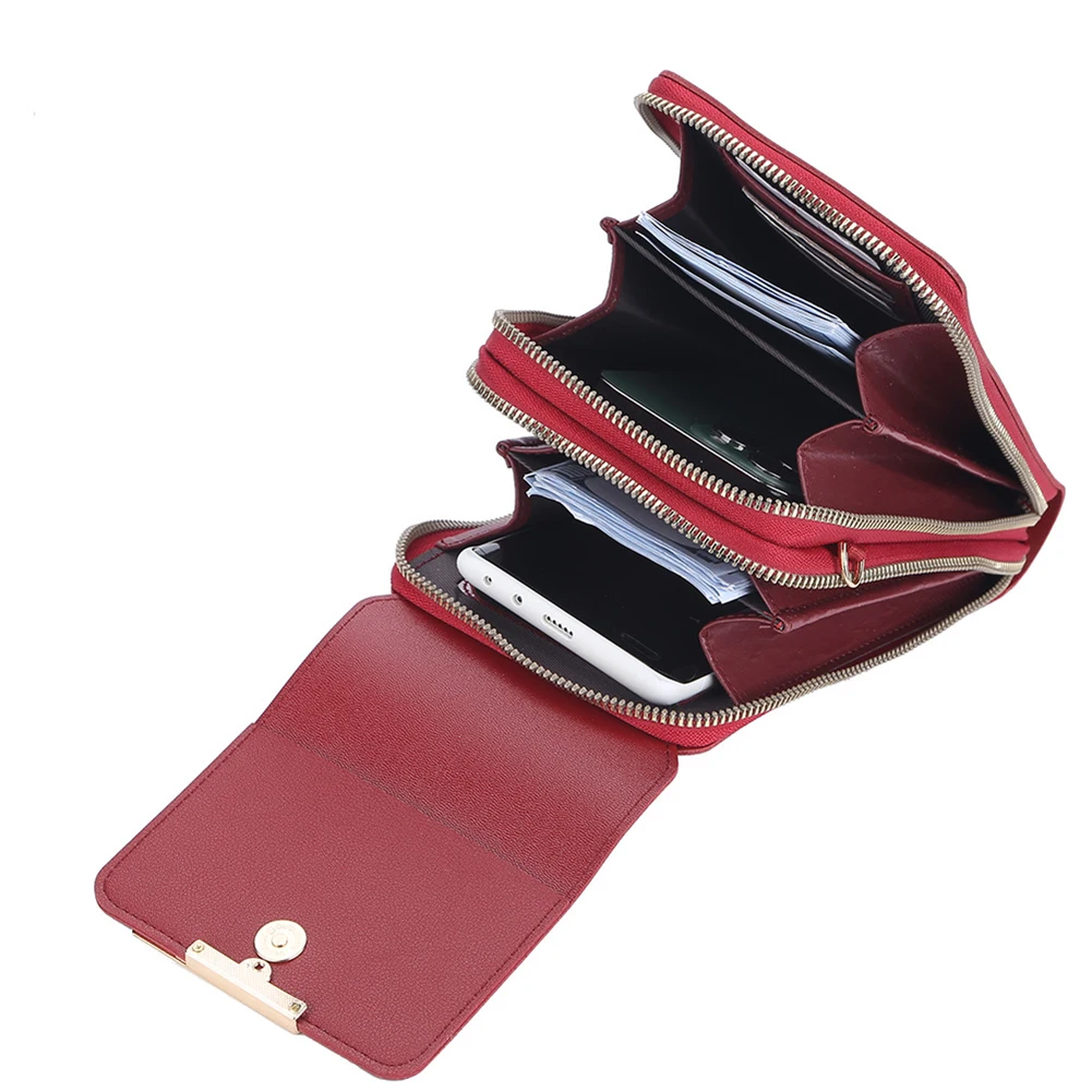 Touchscreen Mobile Phone Shoulder Bag High Quality PU Leather Wallet Zipper Women Cosmetic Bag Coin Purse Monedero Mujer