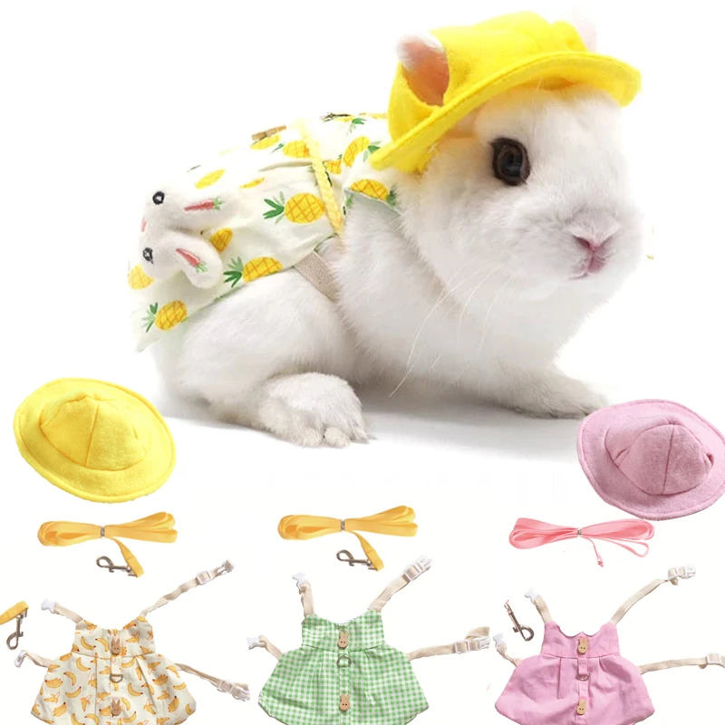 Pet Bunny Clothes with Leash Guinea Pig Harness Small Animal Vest Bag Hat Set Ferret Bunny Hamster Skirt Small Pet Accessories