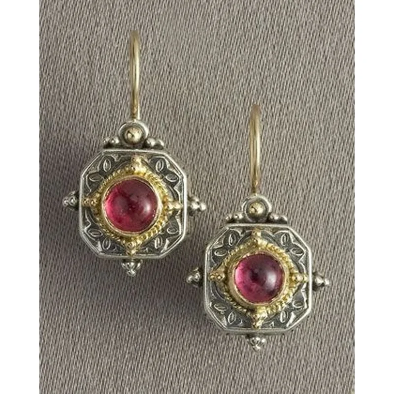 Exquisite Gold Color Earring Woman Huggie Stud Christmas Birthday Gift Red Stone Jewelry Bridal Lady Earrings