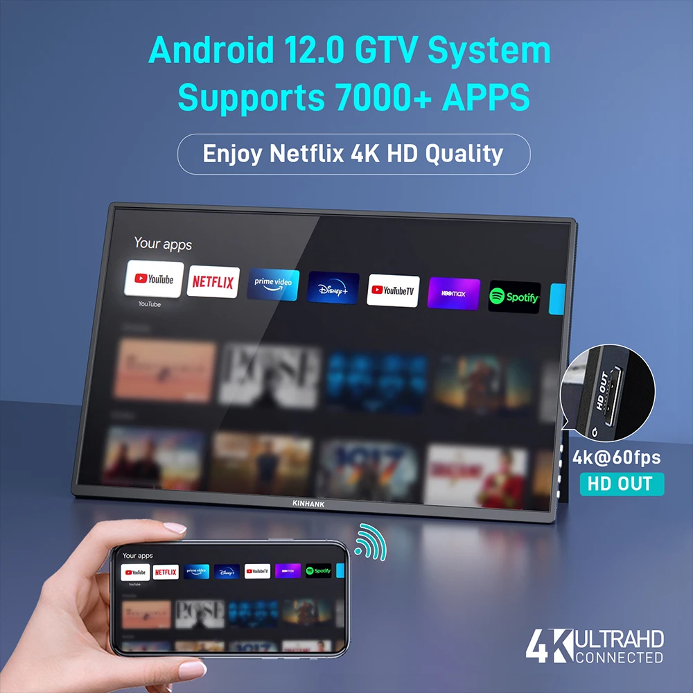 16-дюймовый интеллектуальный портативный монитор KINHANK с HDR10 2 5K 144 Гц Android 12 0 система