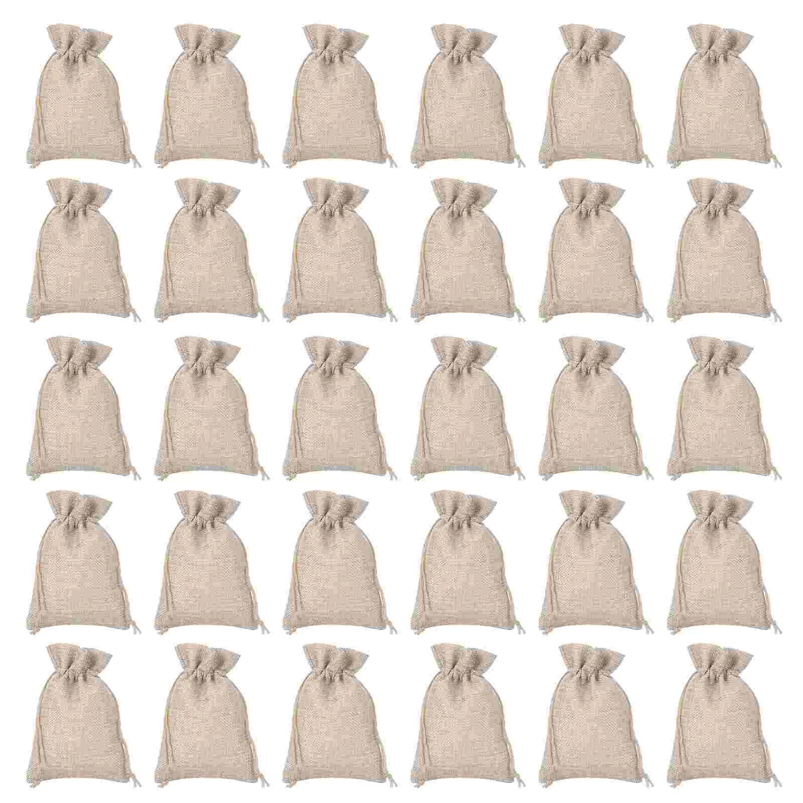

50 Burlap Bags Sacks With Drawstrings Gift Bags Pouches for DIY Craft Candy Christmas Wedding Favor (Flaxen）