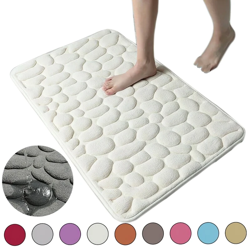 

Bath Rugs Mat Bathroom Floor Mat Set Memory Foam Bathmat NonSlip Washable Carpet Shower Room Doormat Cobblestone Memory Foam Pad