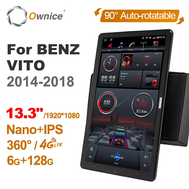 

1920*1080 Android Ownice 13,3 дюймов вращающаяся Автомагнитола 1 Din для BENZ VITO 2014-2018 Автомагнитола Авто GPS Мультимедиа 8 ядер 6G + 128G