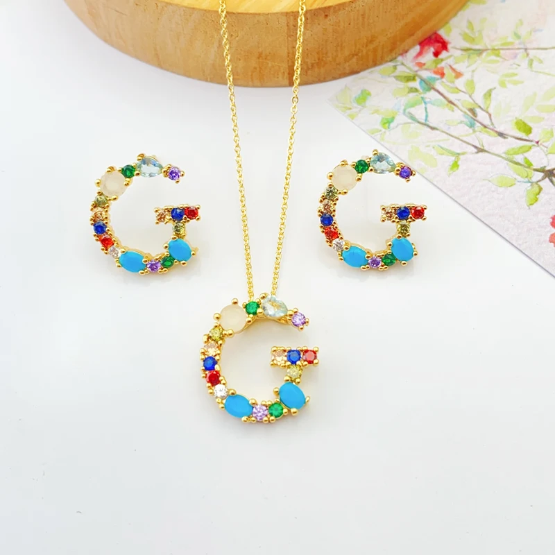 

Lanyika набор ювелирных изделий ожерелье с серьгами для женщин простота 26 букв цвета микро инкрустация цирконием ежедневный лучший подарок