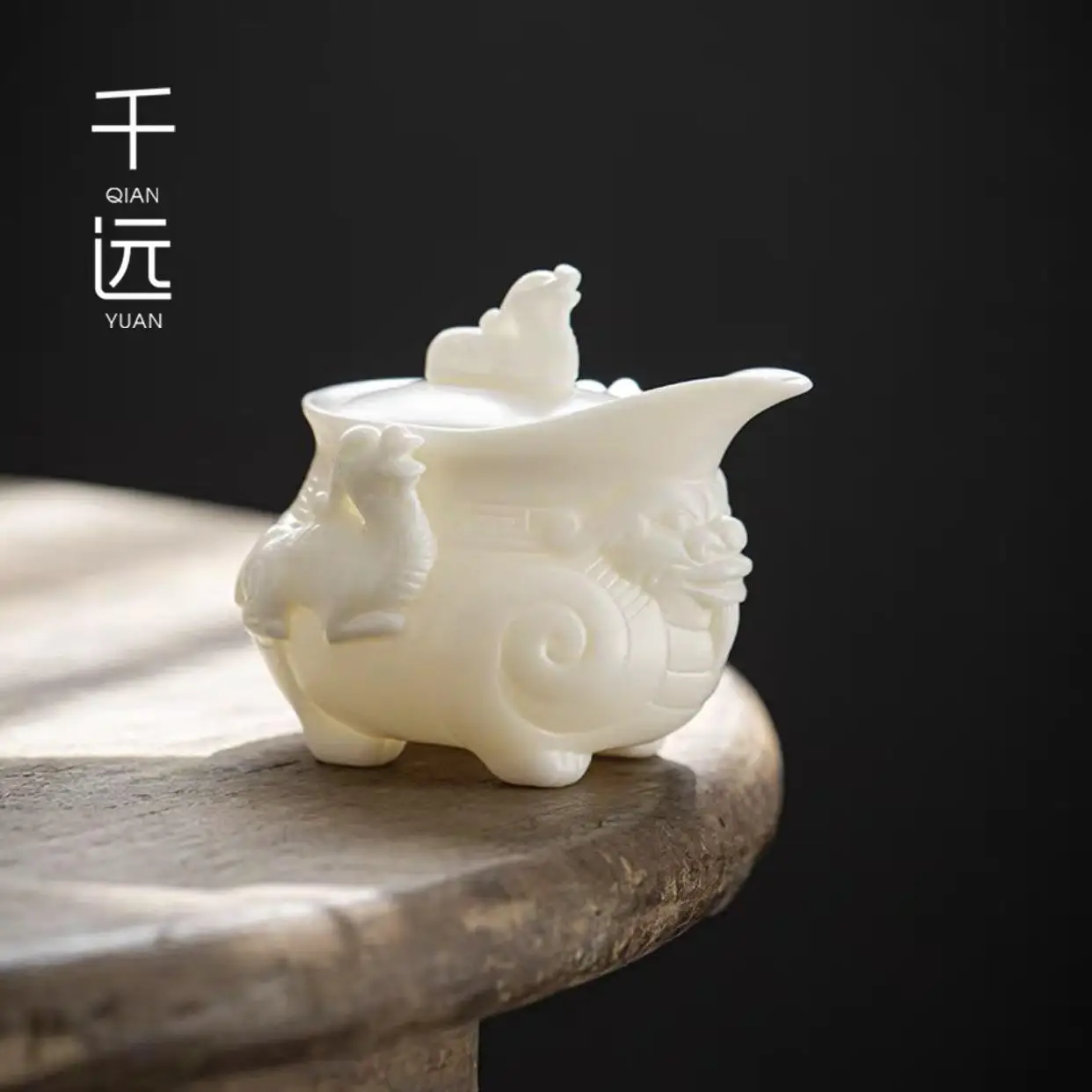 Sheep Fat Jade White Porcelain Hand Grasping Kylin Pot Ceramic Tea Set Tea Pot Pure Handmade Tea Pot Large Single Pot